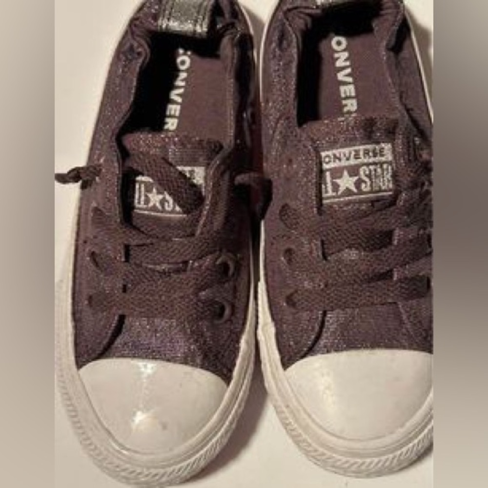 CONVERSE All Star youth size 12 sparkly, deep purple slip on shoes